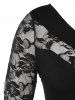 Plus Size Floral Lace Panel Asymmetrical T-shirt -  