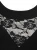 Plus Size Floral Lace Panel Asymmetrical T-shirt -  