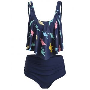 

Dinosaur Print Ruffle Tankini Set, Cadetblue