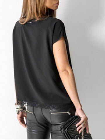 

Plunge Lace Panel Blouse, Black