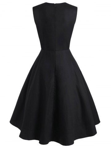 

Lace Panel Button Embellished Vintage Dress, Black