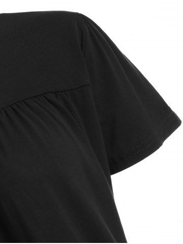 

Round Neck Ruched Solid Tee, Black