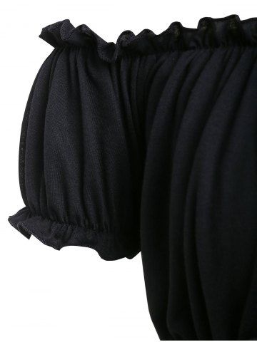 

Plus Size Off The Shoulder Pleated T Shirt, Black