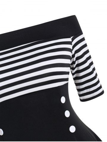

Striped Off The Shoulder Flare Dress, Black