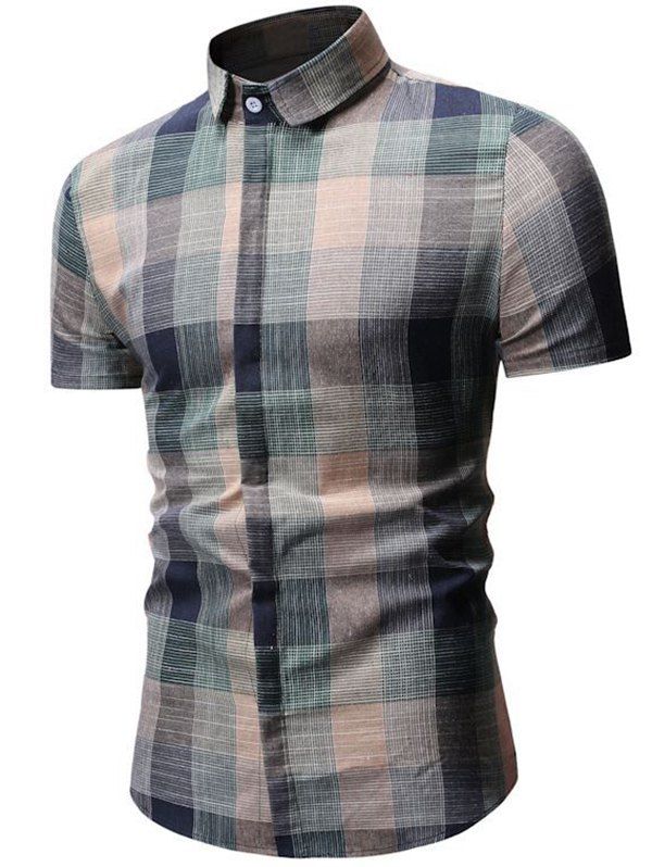

Plaid Printed Casual Short Sleeves Shirt, Green