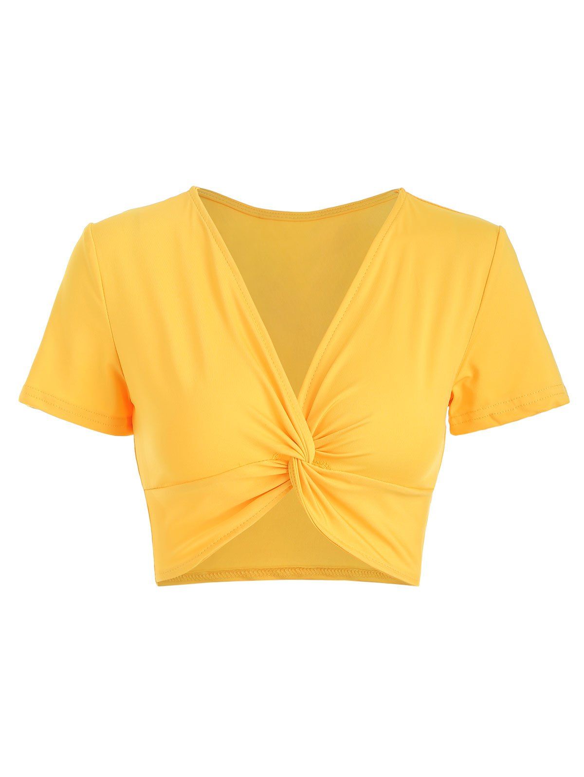 

Plunge Neck Twist Front Crop Top, Yellow