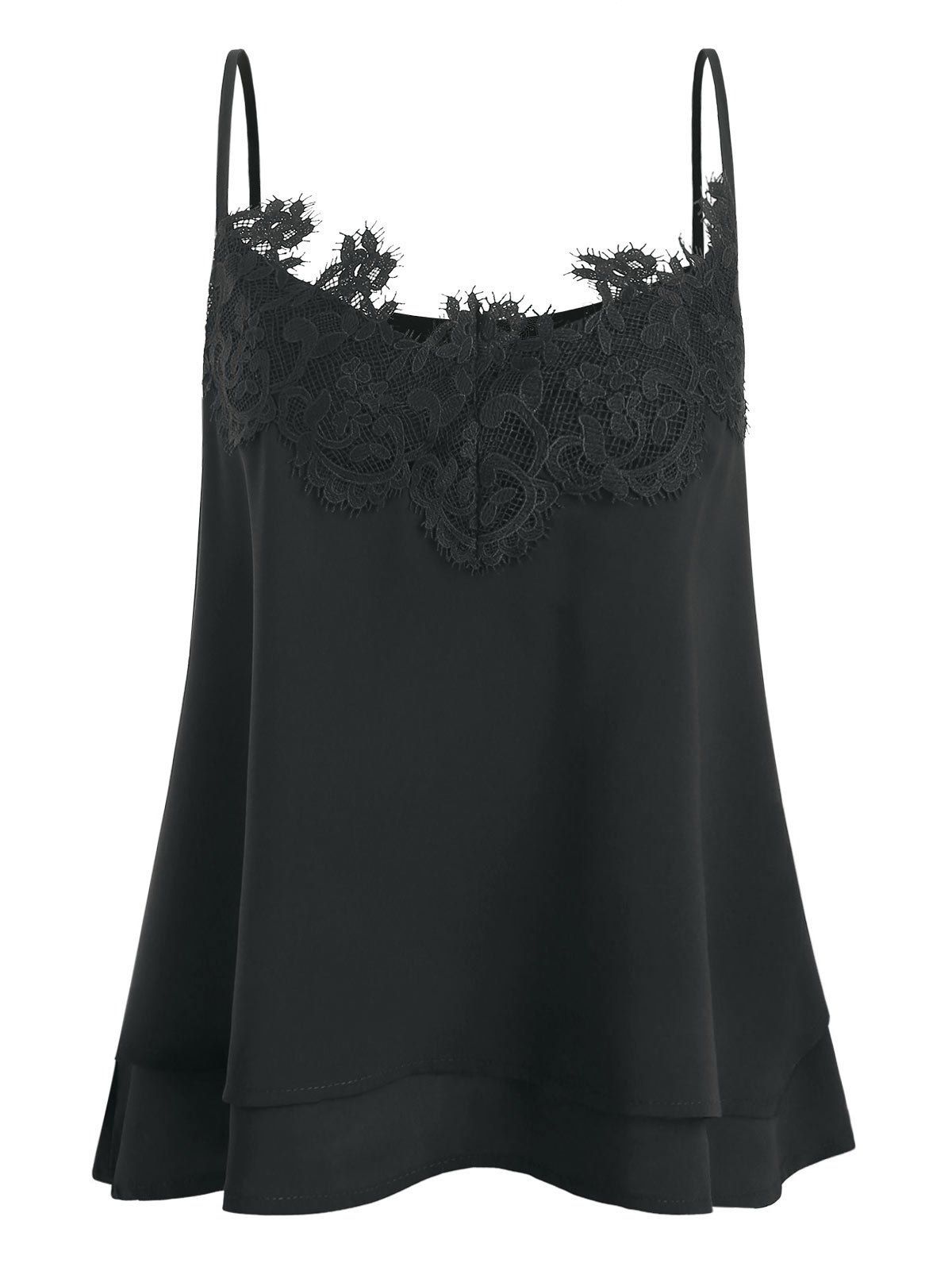 

Lace Panel Swing Cami Top, Black