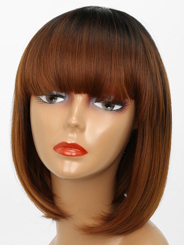 

Straight Neat Bang Medium Bob Synthetic Wig, Multi
