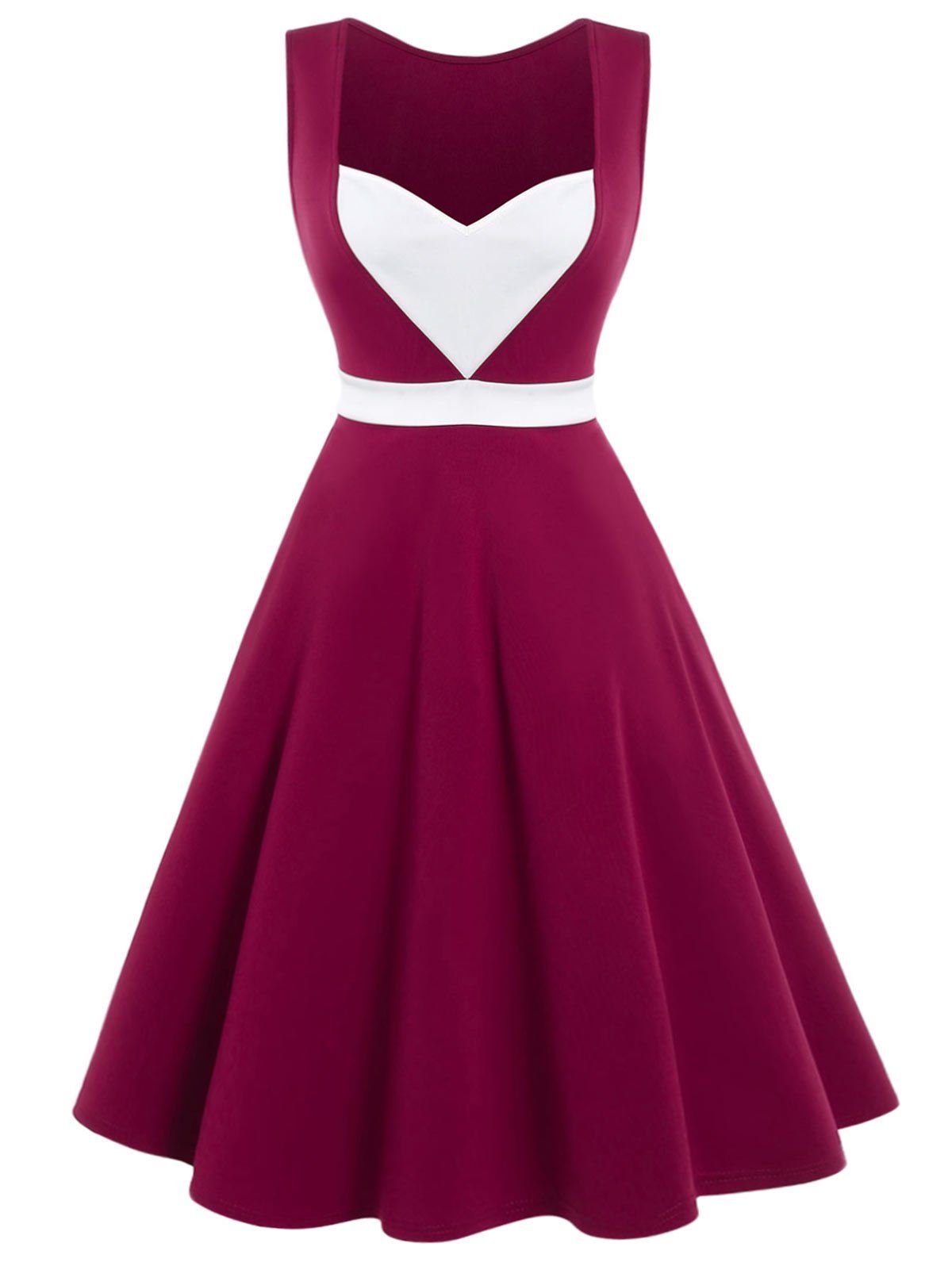 

Sweetheart Neck High Rise Flare Dress, Red wine