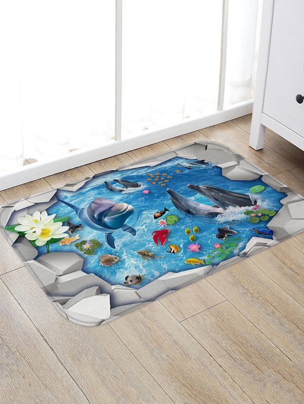 

3D Dolphin Pattern Floor Rug, Multi-a