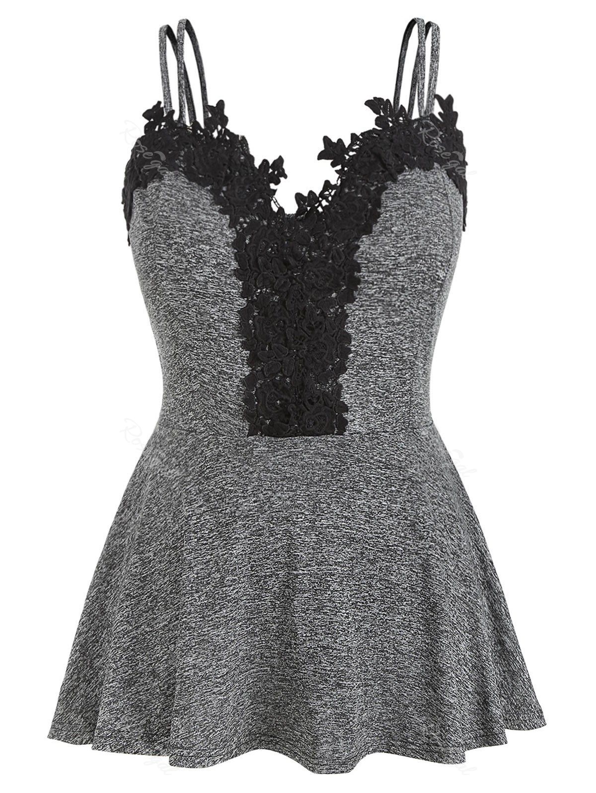 

Plus Size Lace Insert Peplum Tank Top, Dark gray