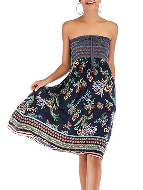 

Smocked Bandeau Printed A Line Dress, Multi