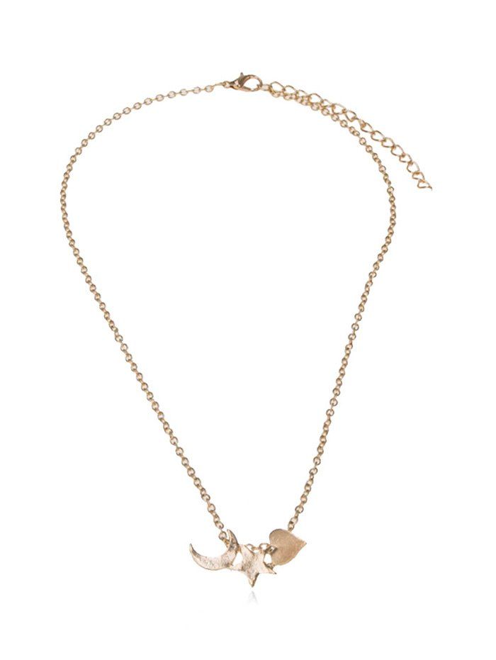 

Heart Moon Star Clavicle Necklace, Gold