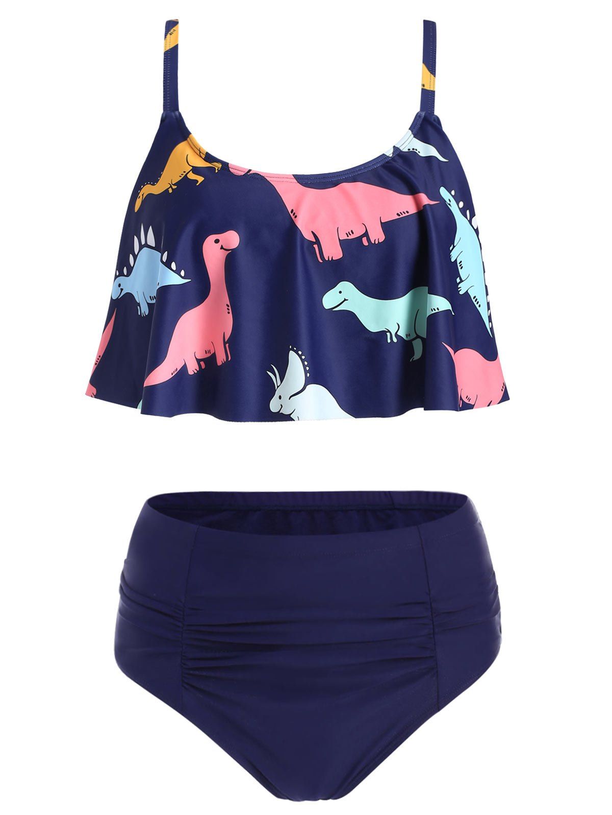 

Dinosaur Print Ruffle Bikini Set, Deep blue