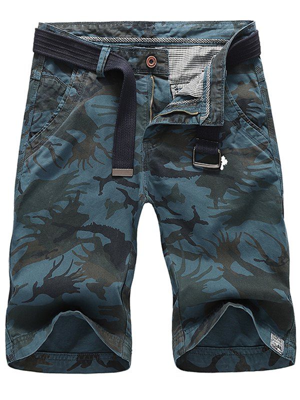 

Camouflage Print Design Casual Shorts, Peacock blue