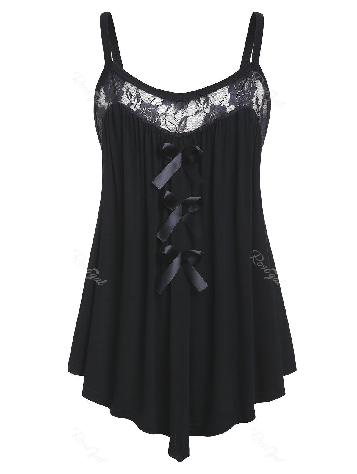 

Lace Panel Plus Size Bowknot Embellished Cami Top, Black