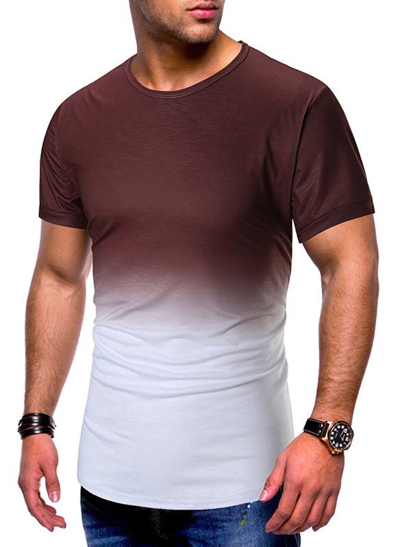 

Short Sleeves Ombre Print T-shirt, Red wine