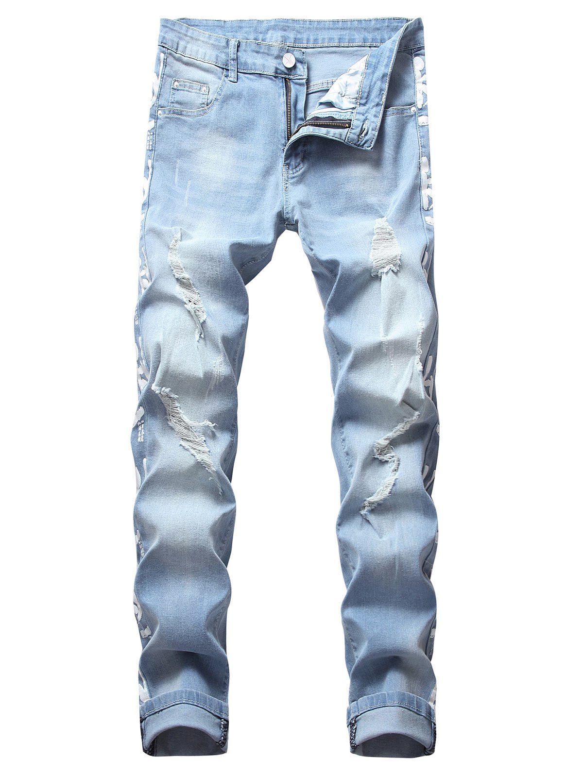 

Light Wash Ripped Casual Jeans, Jeans blue