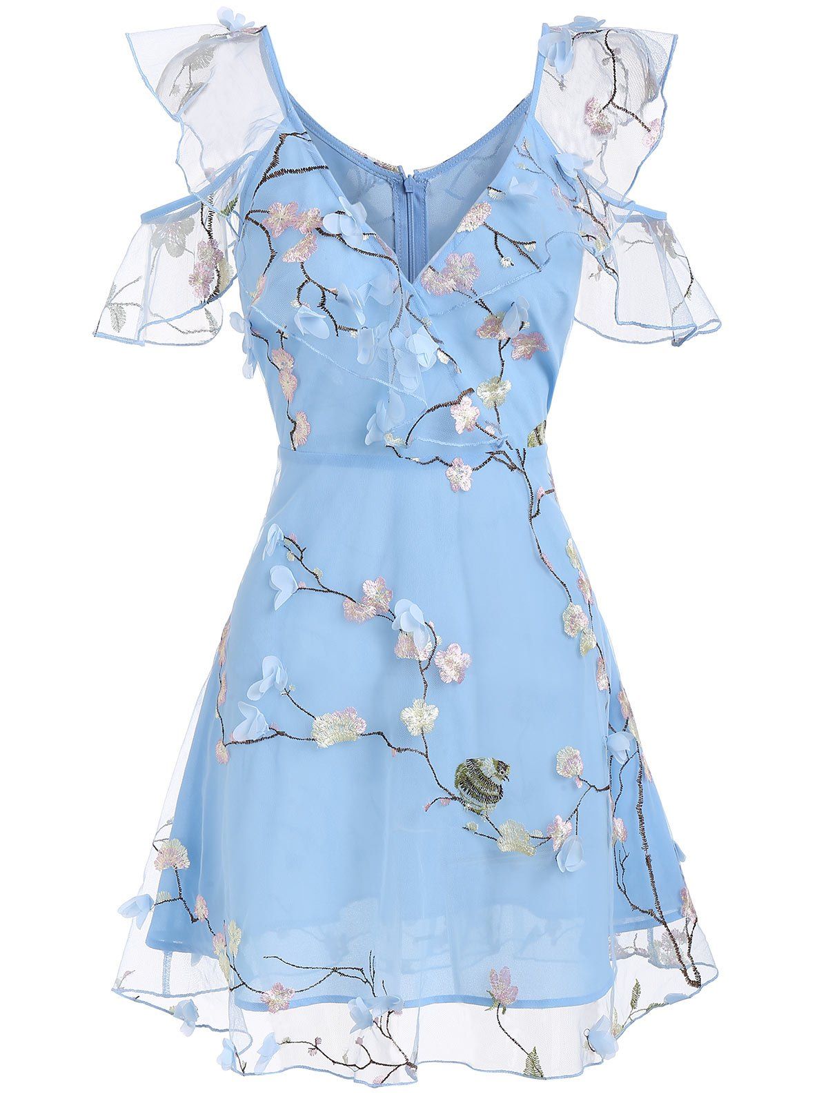 

Sheer Zippered Tiered Dress, Robin egg blue
