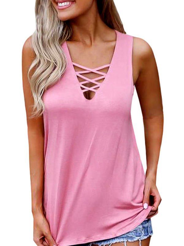 

Sleeveless Criss Cross Tank Top, Pig pink