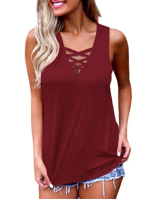 

Sleeveless Criss Cross Tank Top, Red