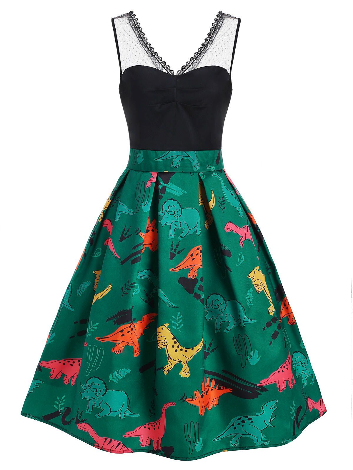 

Dinosaur Print Lace Panel Vintage Dress, Medium aquamarine