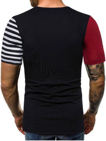

Striped Print Splicing Short Sleeevs T-shirt, Multi-a