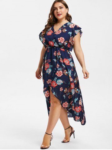

Floral High Low Plus Size Midi Dress, Multi-a