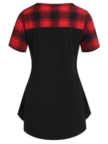 

Plus Size Checked Panel Button T Shirt, Black