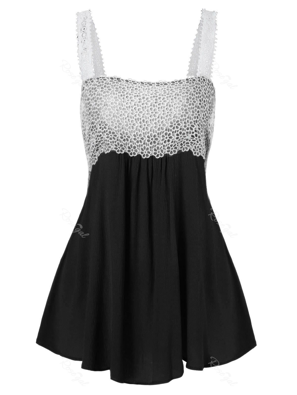 

Plus Size Lace Panel Flare Tank Top, Black