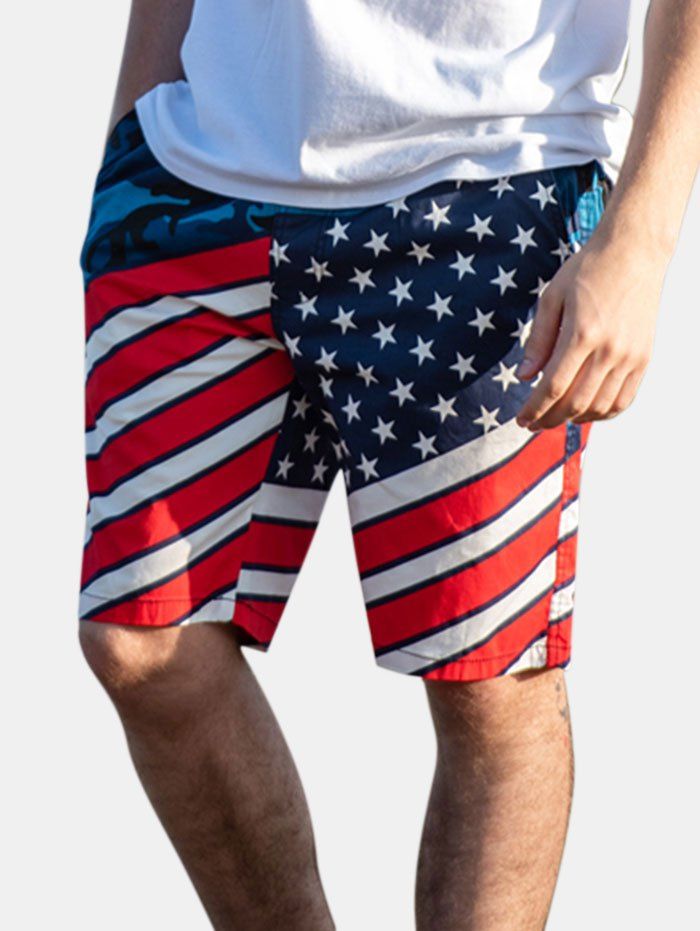 

Star Striped Pattern Board Shorts, Dark slate blue