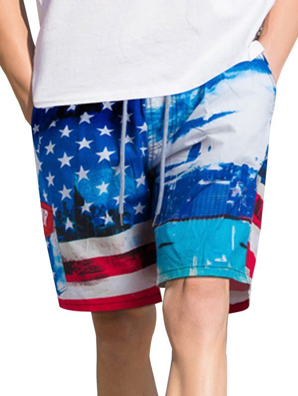 

American Flag Print Casual Board Shorts, Ocean blue