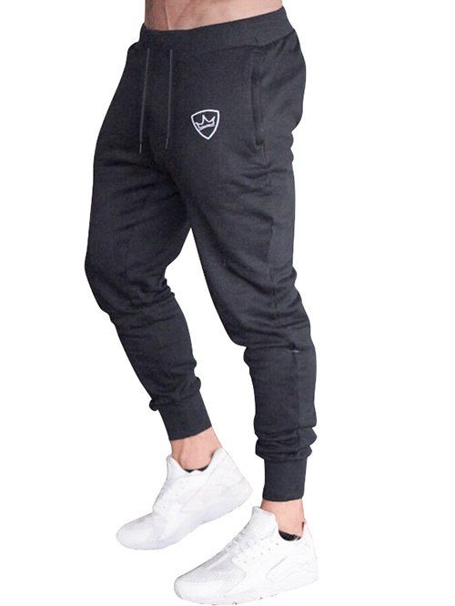 

Crown Print Drawstring Jogger Pants, Ash gray