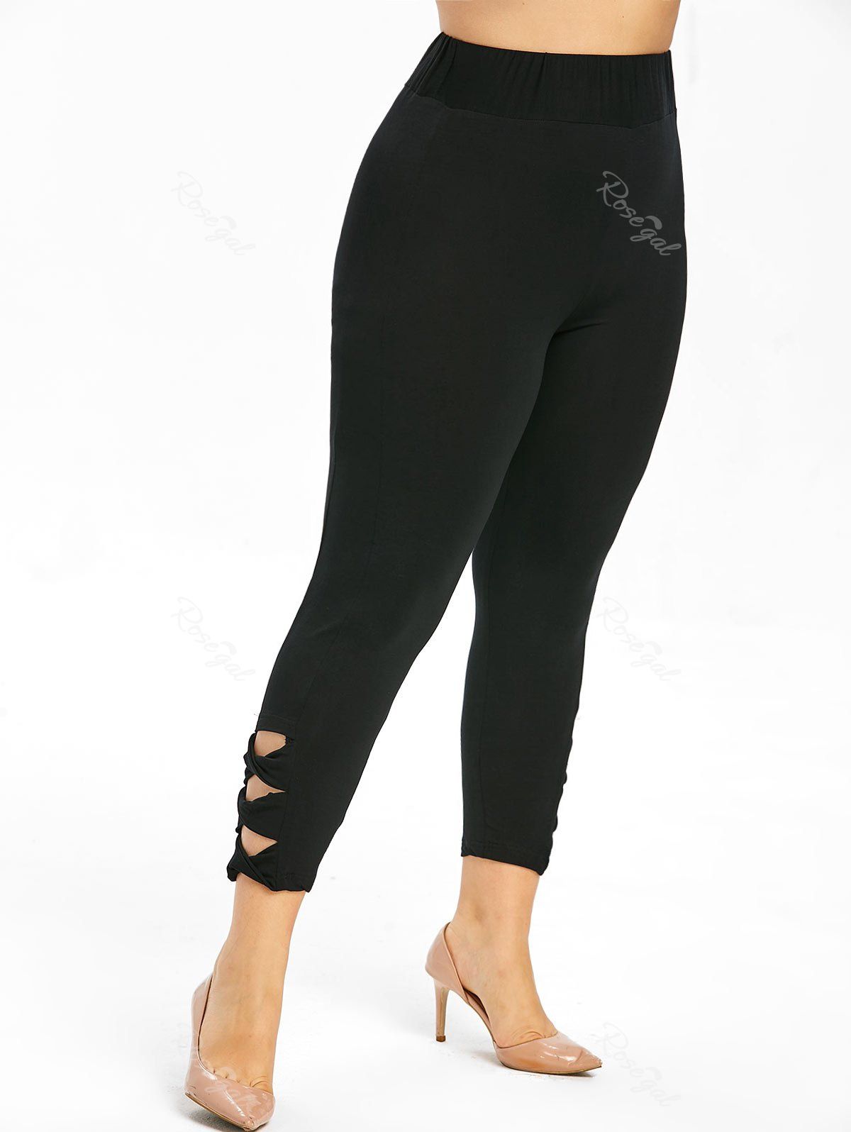 

Side Criss Cross Plus Size Cut Out Leggings, Black