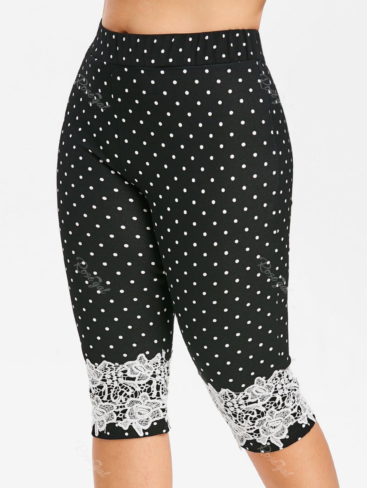 

Lace Insert Plus Size Polka Dot Knee Length Shorts, Black