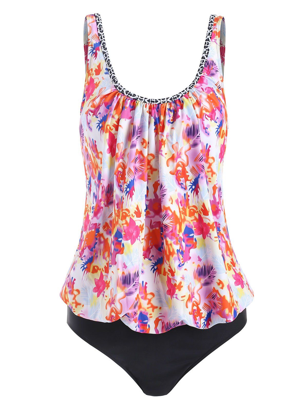 

Geometric Plant Print Tankini Set, Medium violet red