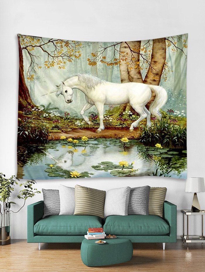 

Waterside Unicorn Print Tapestry Wall Hanging Art Decoration, Multi
