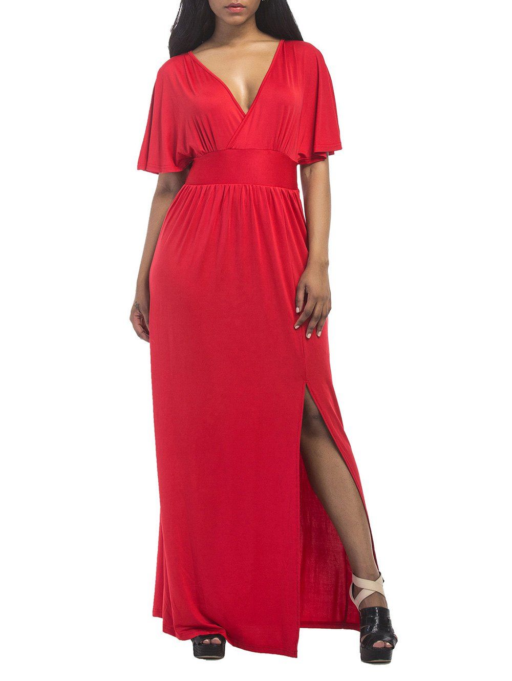 

Maxi Surplice Slit High Waisted Dress, Red