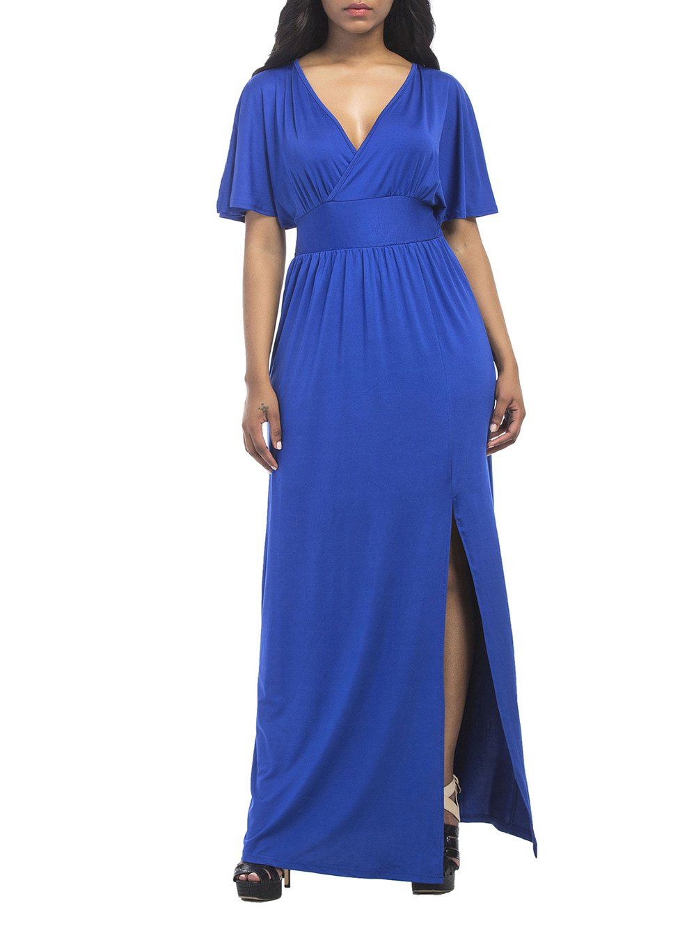 

Maxi Surplice Slit High Waisted Dress, Blue