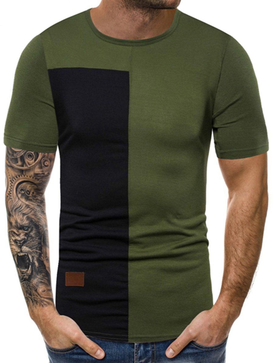 

Applique Color Block Panel Casual T-shirt, Army green