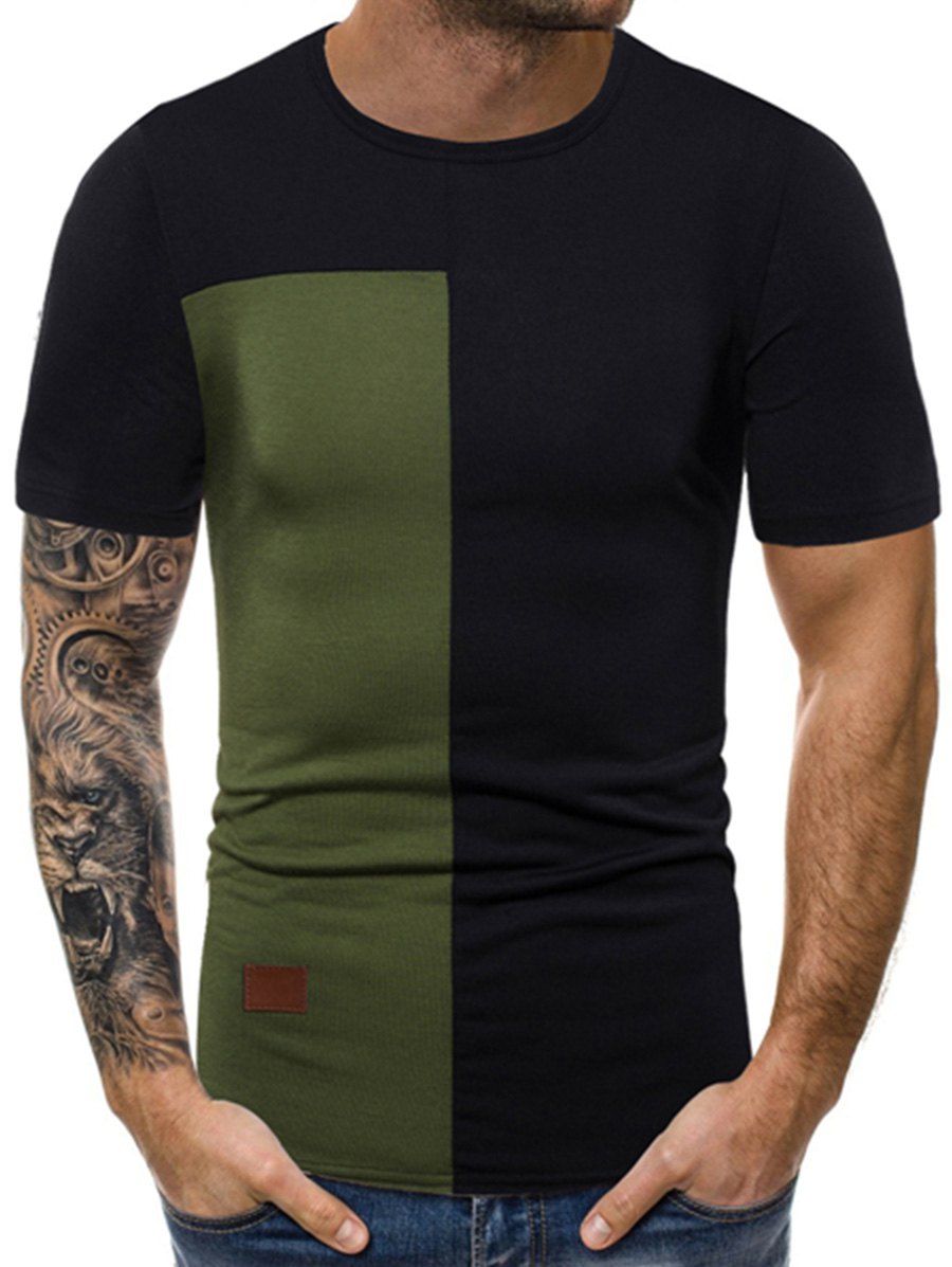 

Applique Color Block Panel Casual T-shirt, Black