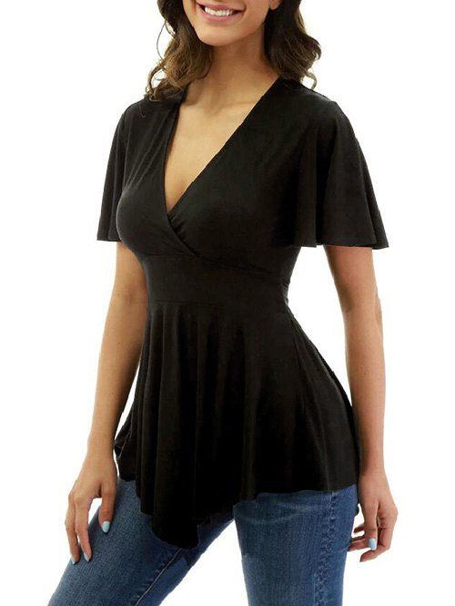 Plain Knotted Surplice Longline Tee, Black