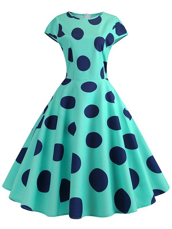 

Polka Dot Retro Flare Dress, Aquamarine