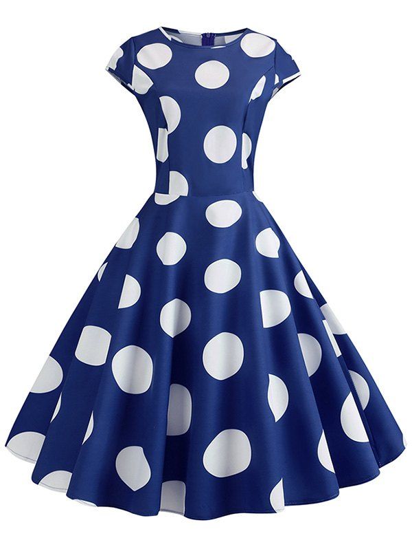 

Polka Dot Retro Flare Dress, Deep blue