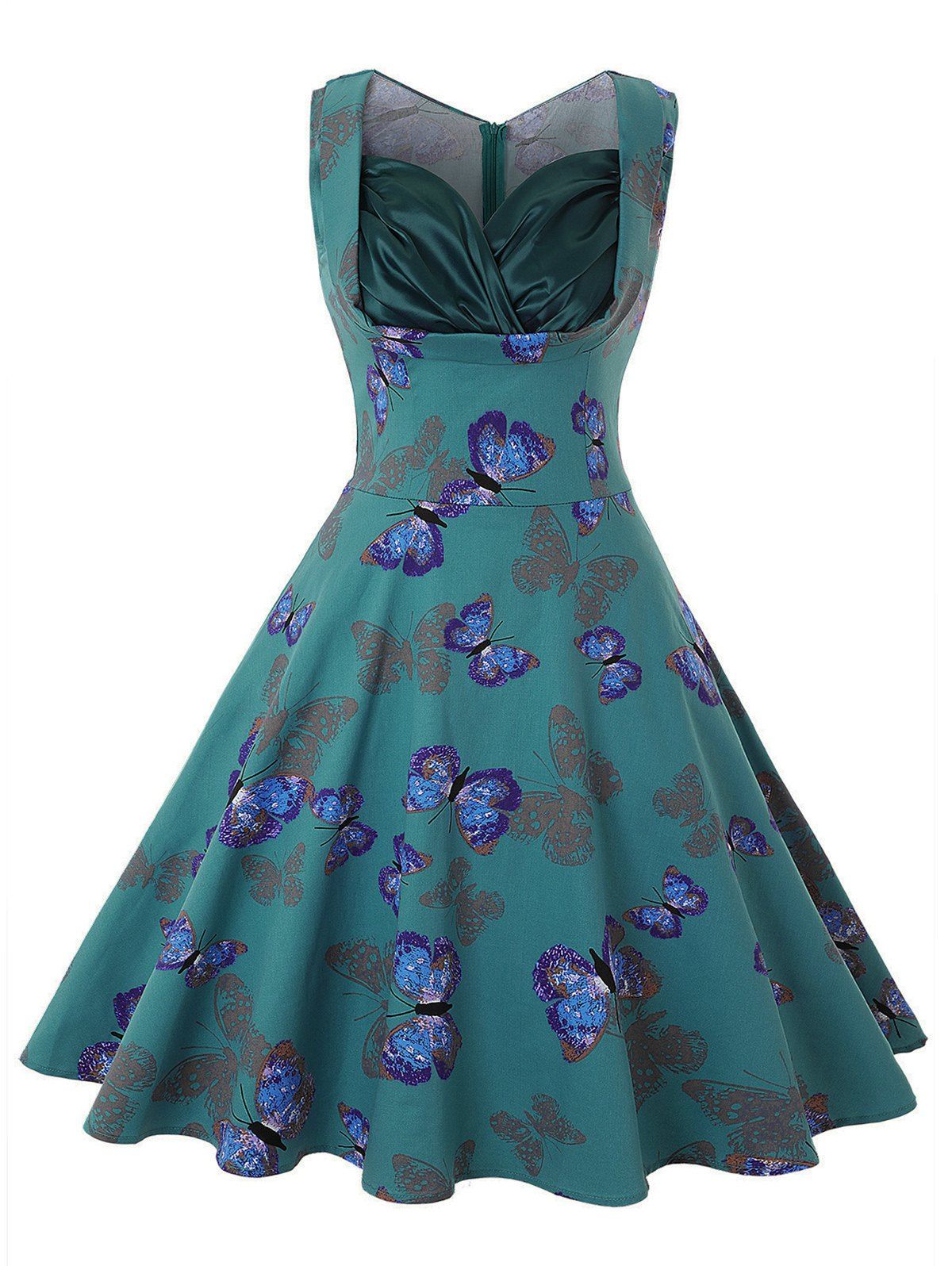 

Butterfly Printed Sweetheart Vintage Dress, Multi-a