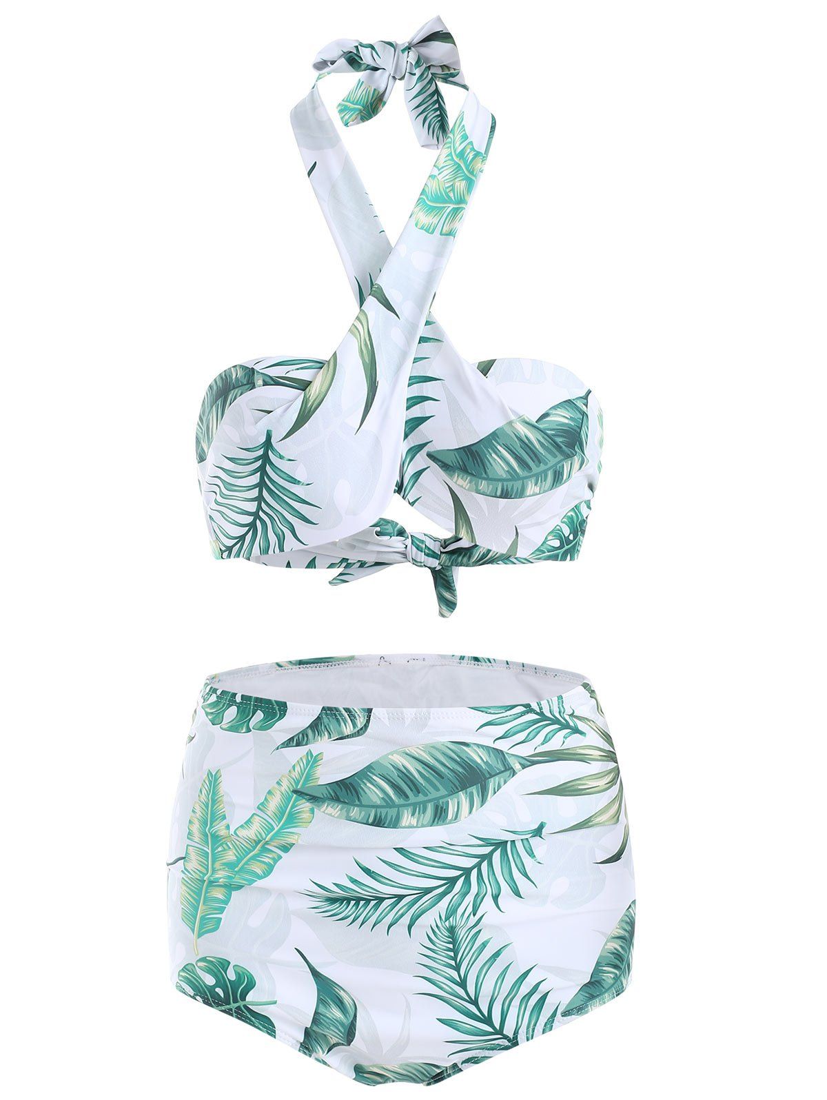 

Leaf Print High Waisted Convertible Bikini Set, Multi-a