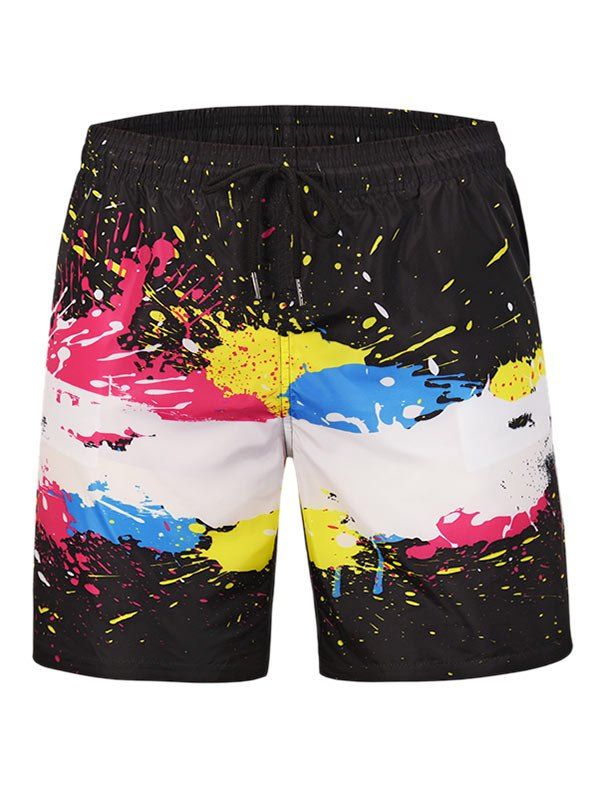 

Printed Design Drawstring Board Shorts, Black