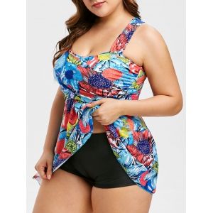 

Front Cross Plus Size Floral Tankini Set, Multi