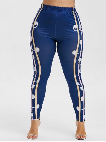 

Plus Size Musical Notes Print Leggings, Deep blue