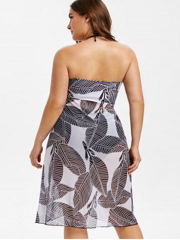 

Leaves Print Front Slit Plus Size Cover Up Dress, Multi-a